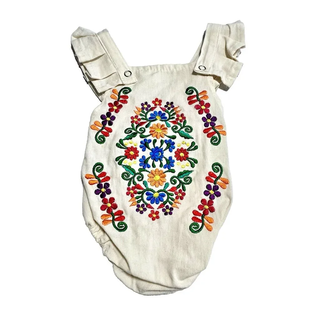 Embroidered Floral Folk Manta from Mexico Bodysuit One Piece Romper Baby 0-6 Mos